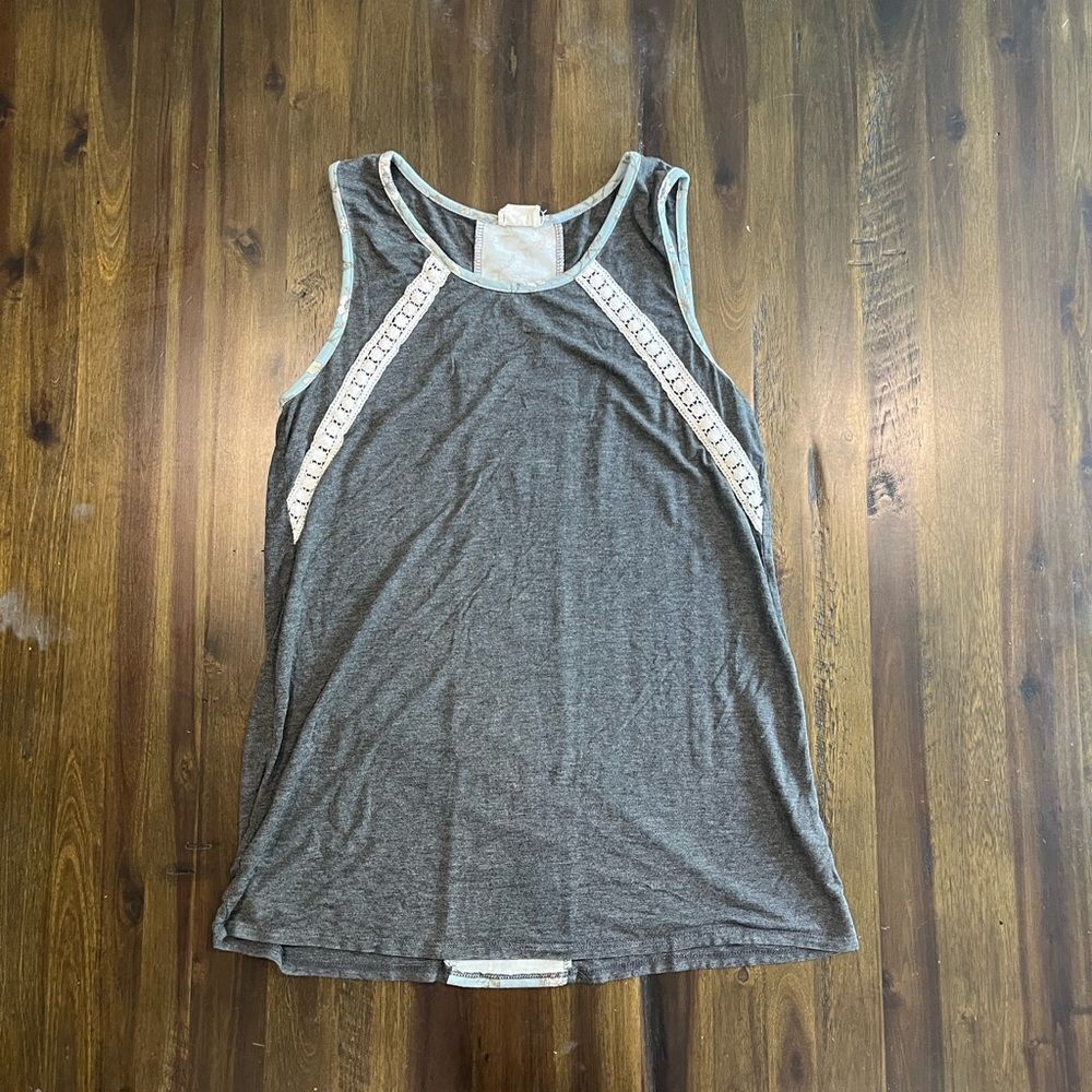 Lovely Melody Boutique Grey Floral Crochet Tank Top